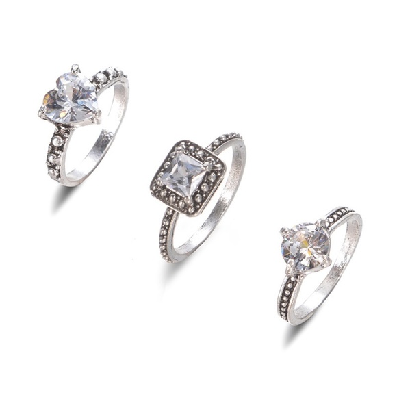 **CORAZON* 3-Pc Silver Rhinestone Fashion Ring Set - Picture 6 of 7